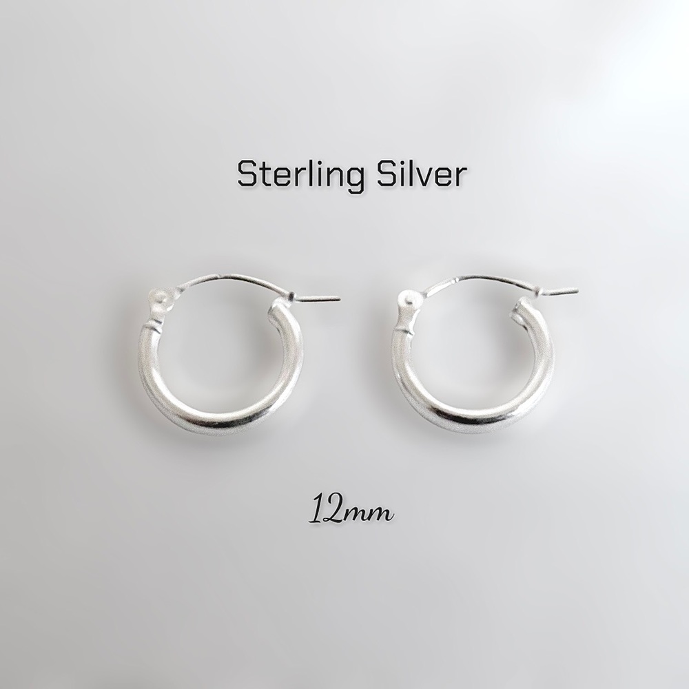 Sterling Silver 12mm x 2.5mm Hinged Hoop Earrings